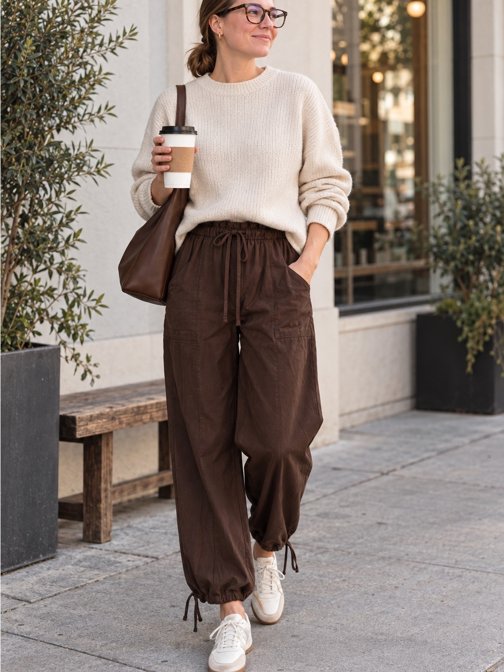 Jules & Leopold Brown Paperbag Waist Cargo Jogger Pants M